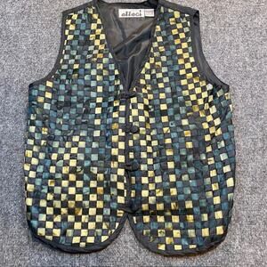 Vintage 80s Effeci Checkerboard Vest Mens Medium Creazioni Black Tie Dye Artsy